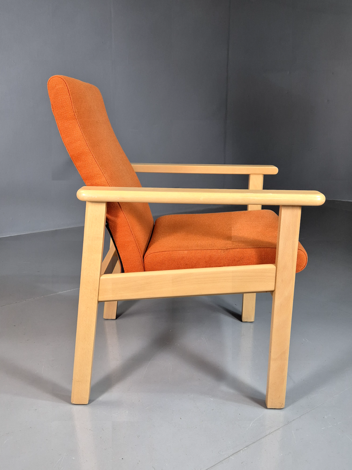 Vintage Danish Elbow Chair Orange Wool Beech Frame 1980s Retro EB7198 MNOR - UKDK FURNITURE