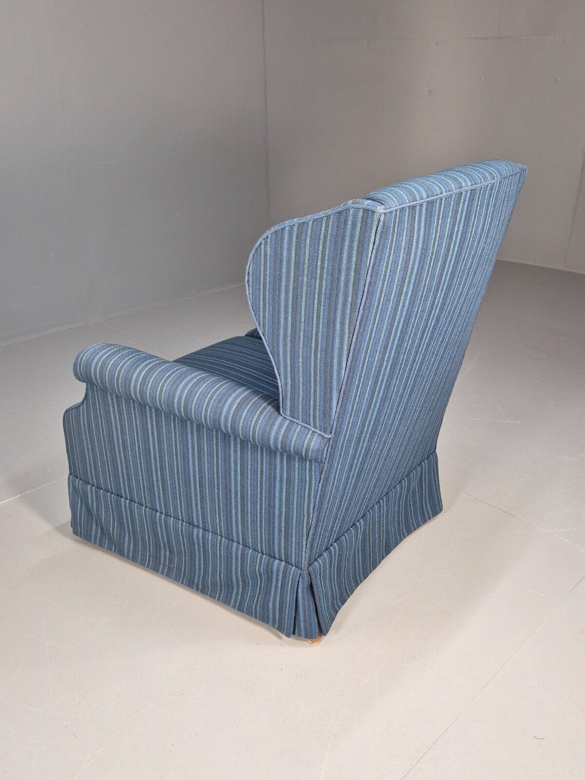 Vintage Danish Wingback Lounge Chair Blue Stripe Wool Cover 1950s Eb9024 VCLO - UKDK FURNITURE