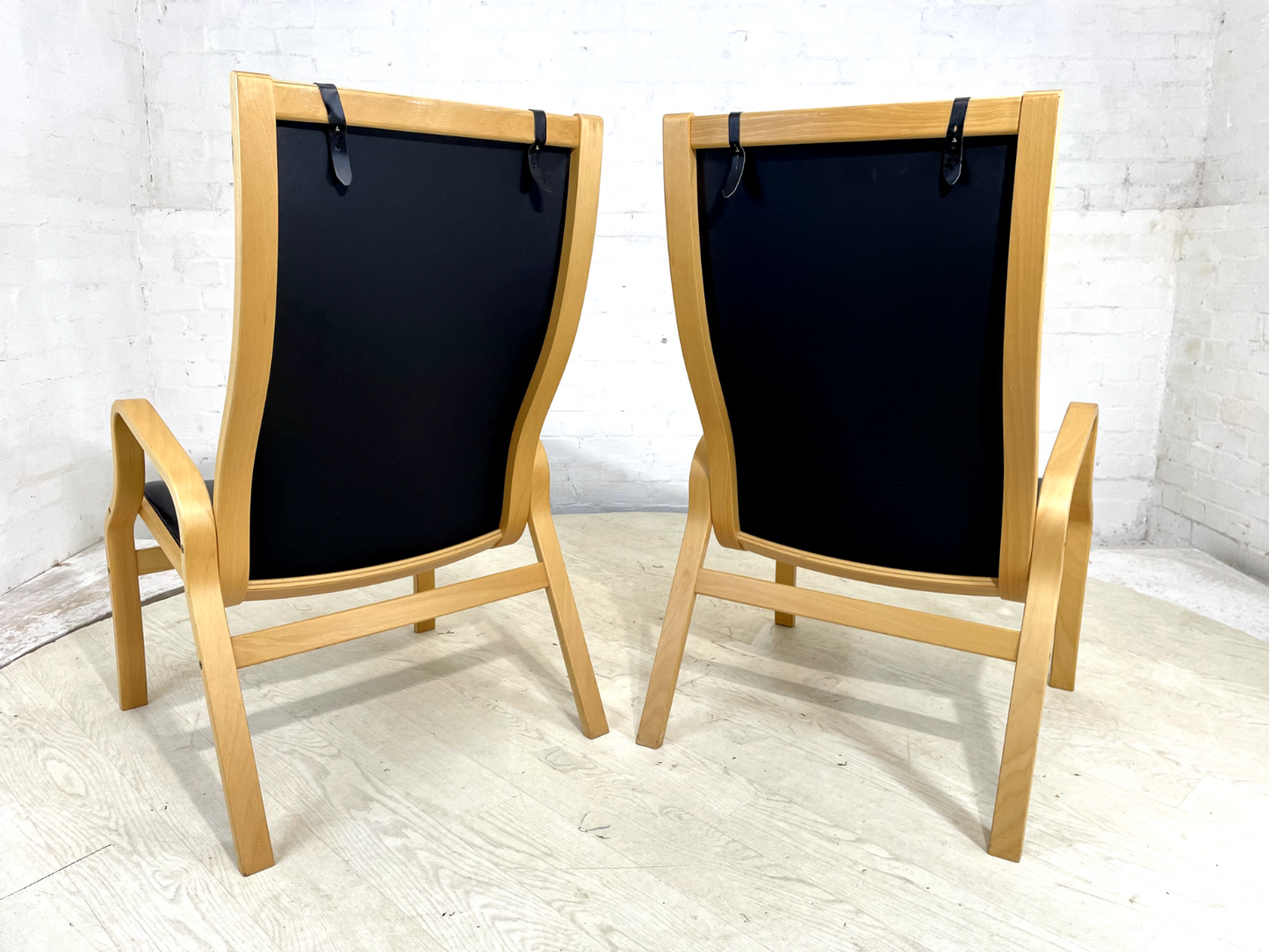 Pair Of Vintage Danish Skippers Bentwood Chairs Black Leather Retro EB4445 MBEN - UKDK FURNITURE