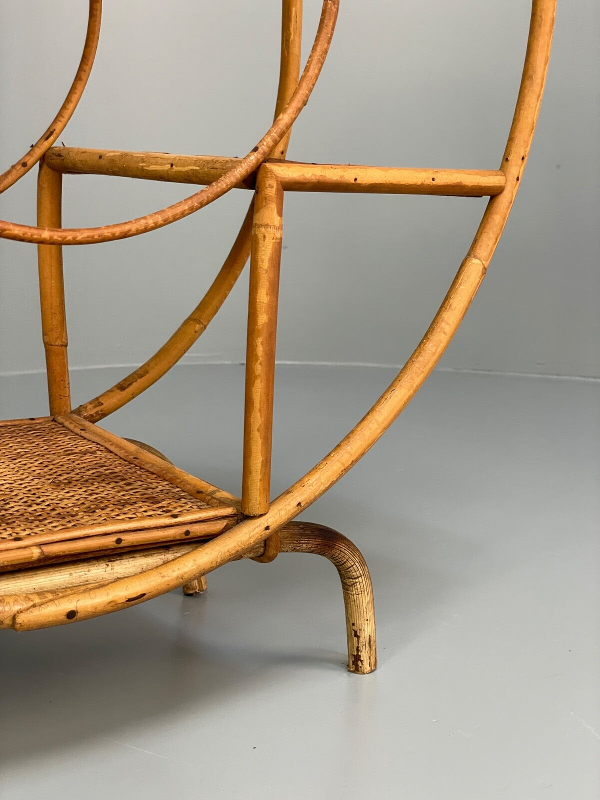 Antique Art Deco Bamboo And Wicker Circular Small Display Shelving EB9737 MWOO - UKDK FURNITURE