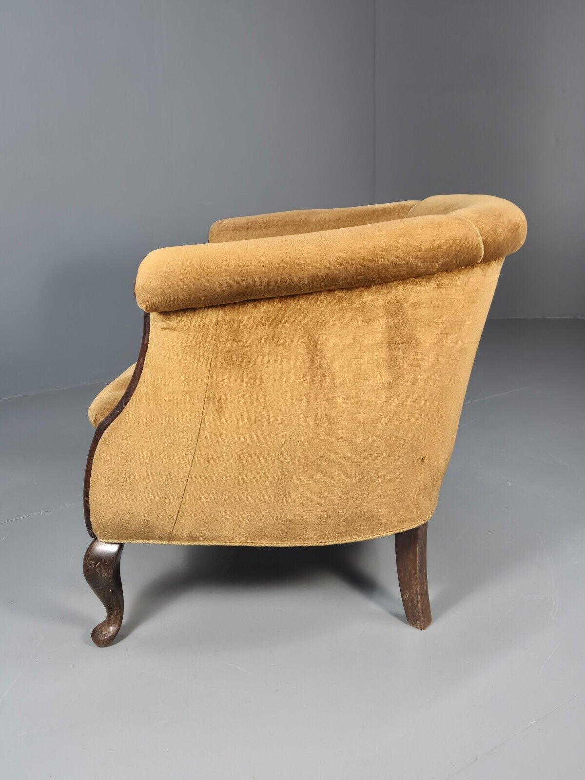 Vintage Danish Deco Era Tub Chair Gold Velour Mahogany 1930s EB9051 VCLO - UKDK FURNITURE