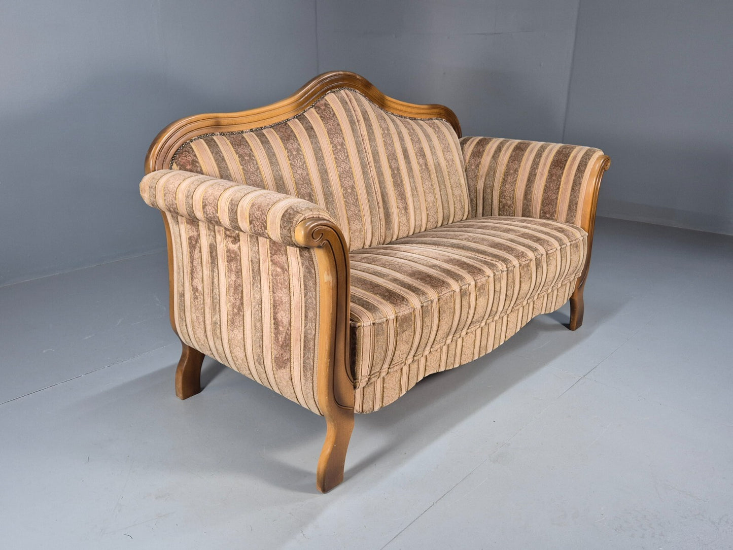 Vintage Danish Empire Style 2 Seat Settee Brown and Cream Antique EB9541 V2SS - UKDK FURNITURE