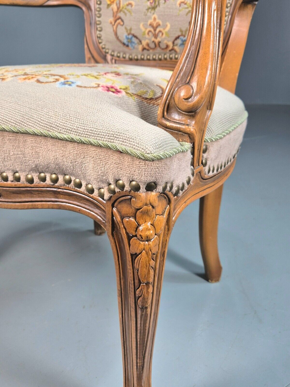 Vintage Danish Lounge Chair Fauteuil Floral Tapestry Hardwood French EB8081 VCAR - UKDK FURNITURE