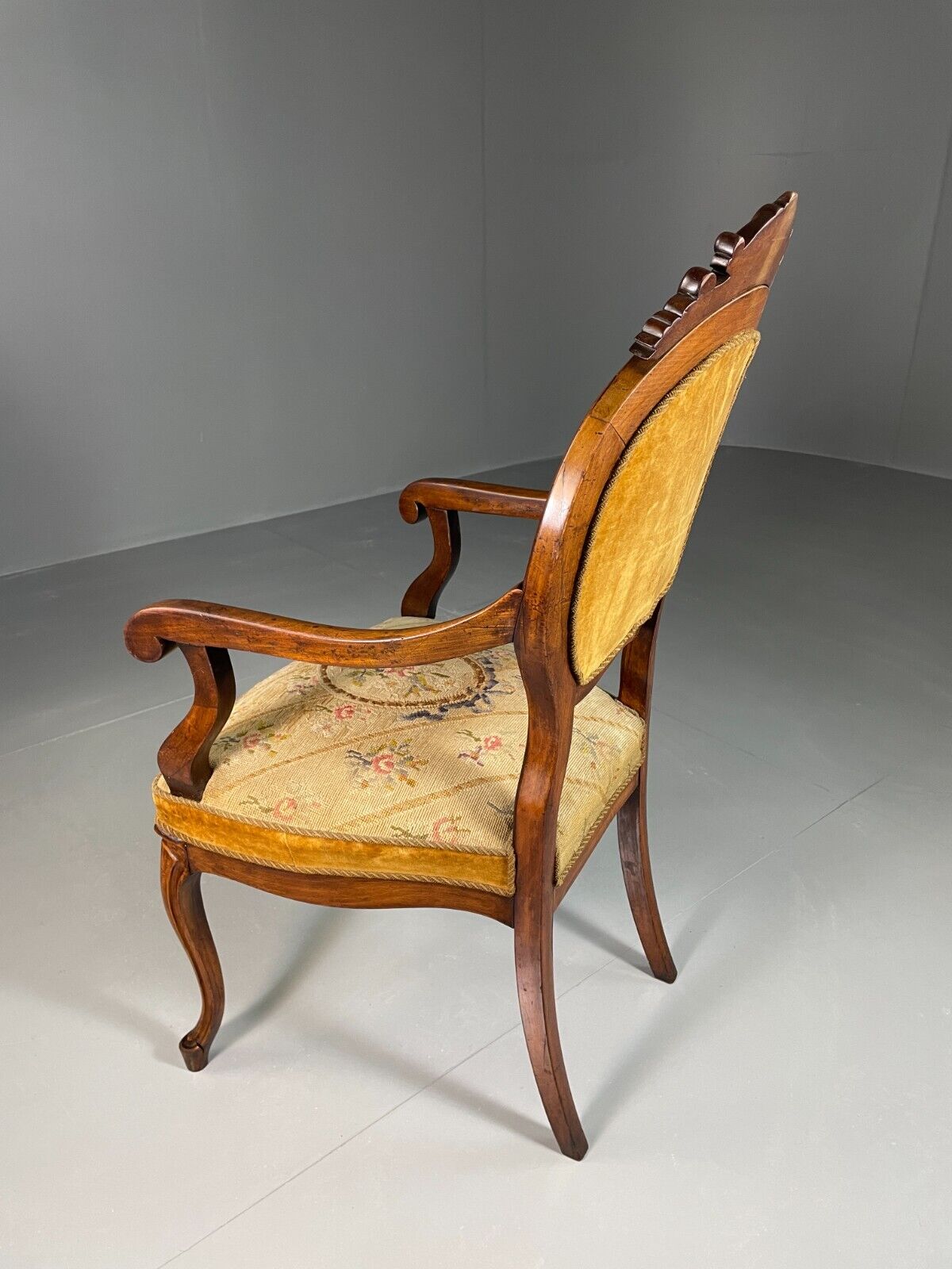 Vintage Danish Fauteuil Chair Mahogany Floral Tapestry Antique EB6453 VCLO - UKDK FURNITURE