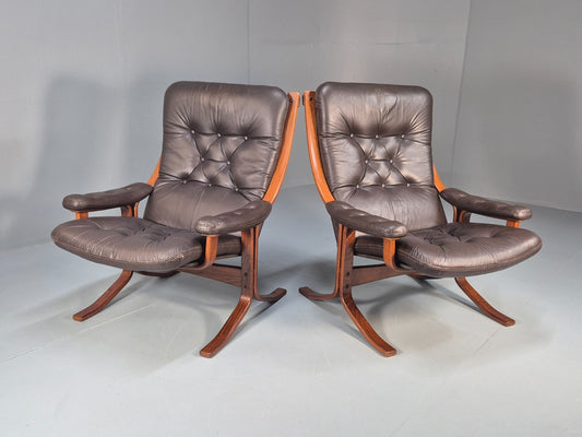 2 vintage Bentwood Leather `lounge Chairs Norway Jon Hjortdal 1970s EB9257 MBEN - UKDK FURNITURE