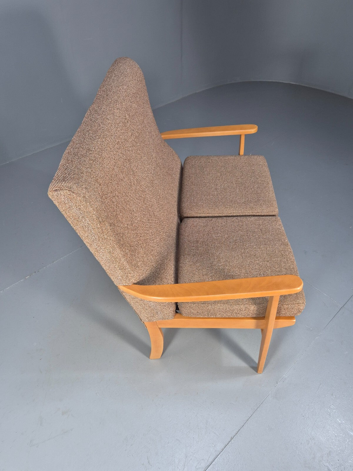 Vintage 2 Seater Sofa Beige Fabric Beech Frame Danish Design EB9490 M2SS - UKDK FURNITURE