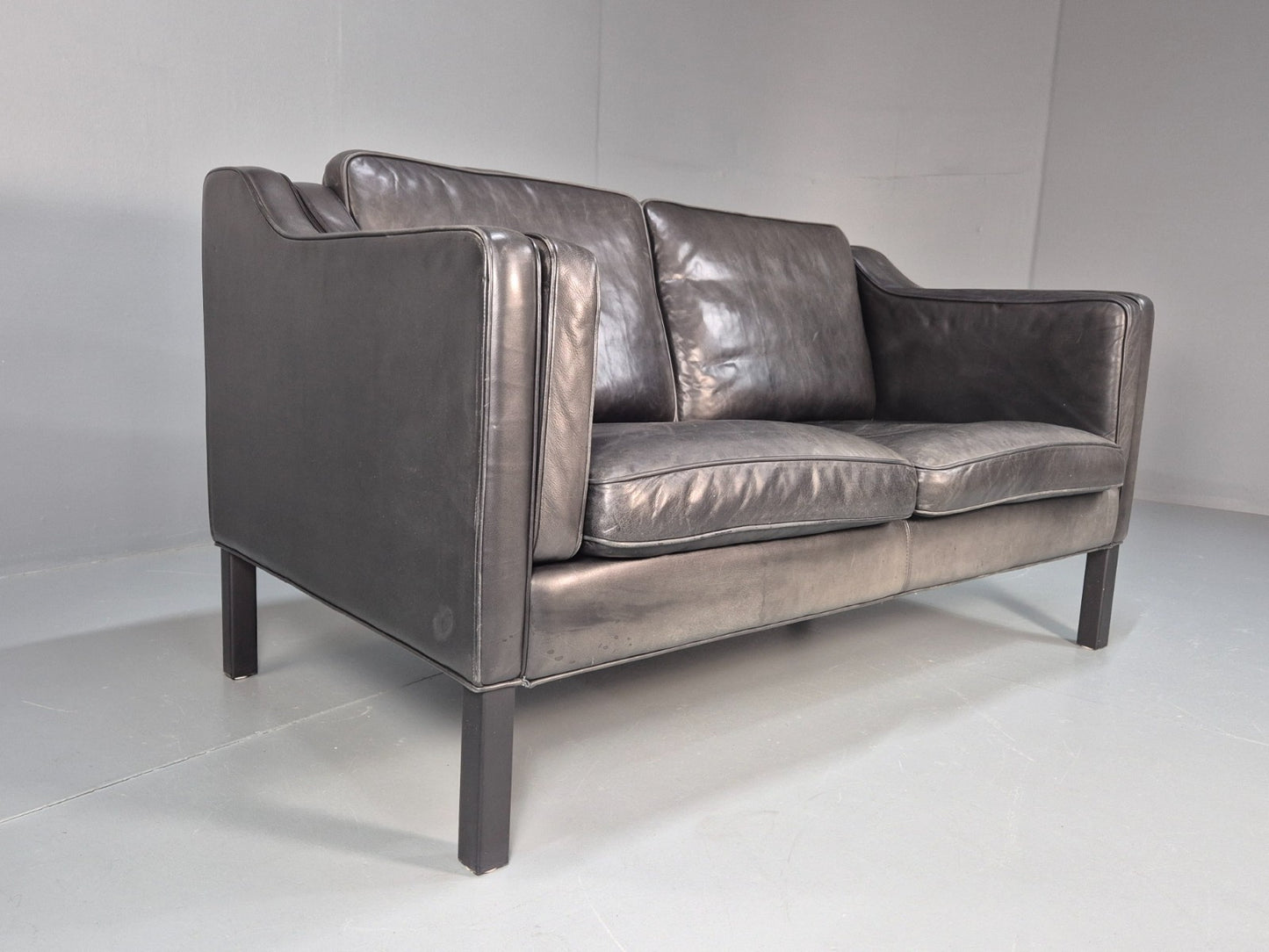 Vintage Stouby Eva Two Seater Sofa Black Leather Mogensen 1980 EB10111 M2SS1