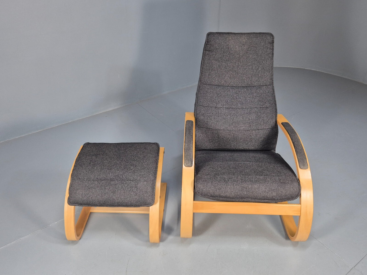 Vintage Danish Bentwood Chair and Footstool Verikon Grey Wool Retro EB9686 MBEN - UKDK FURNITURE