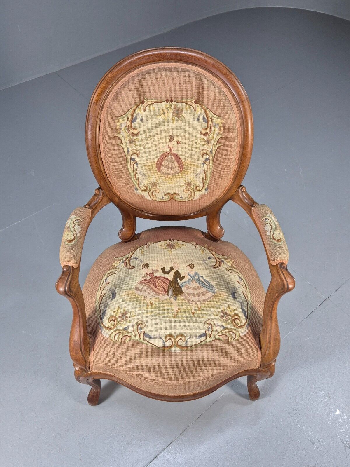 Vintage Danish Rococo Style Lounge Chair Figural Tapestry Upholstery EB8982 VCLO - UKDK FURNITURE