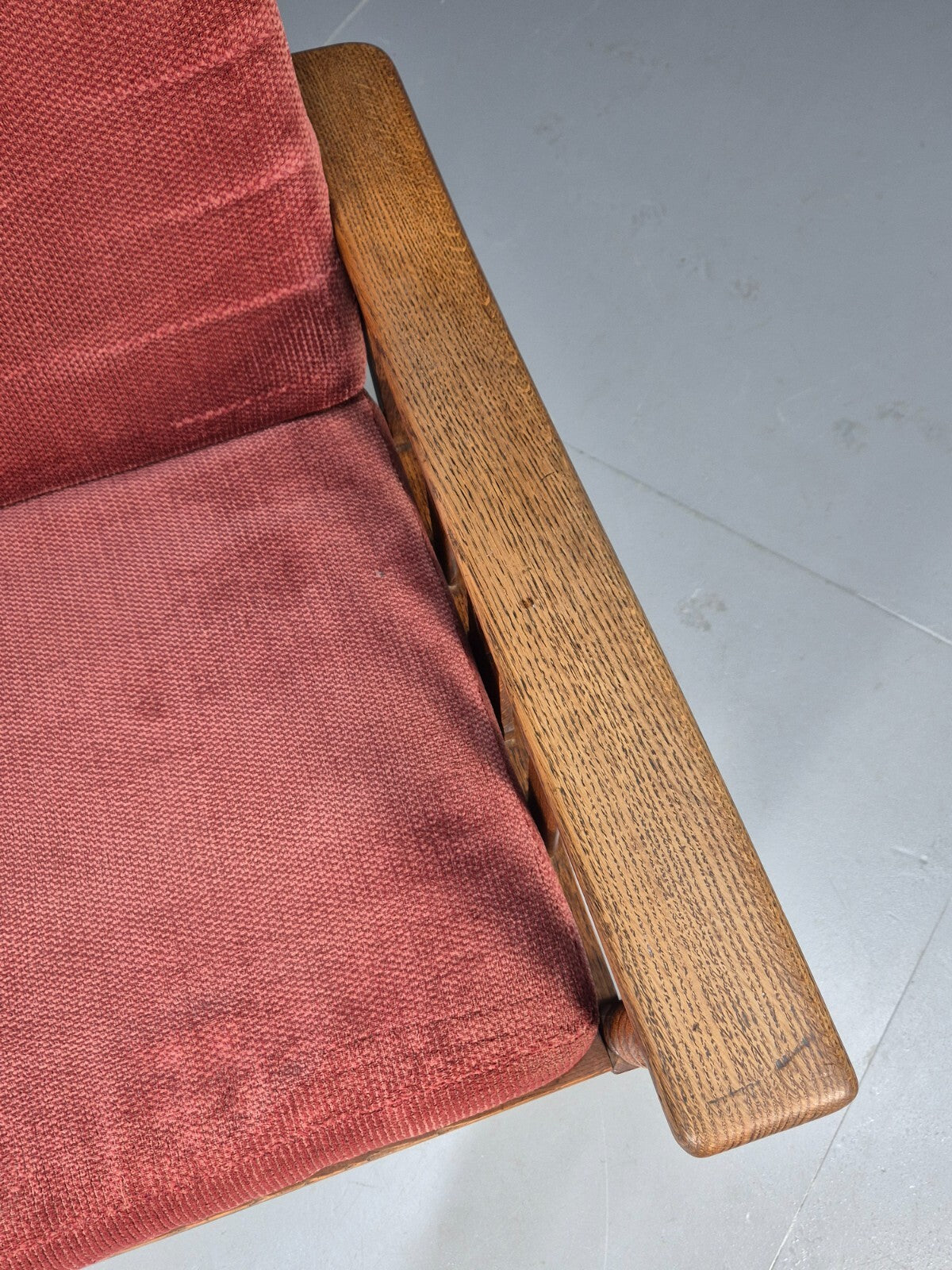 Vintage Antique Oak Reading Chair Deep Red Upholstery 1930s RedEB9457 VCLO - UKDK FURNITURE