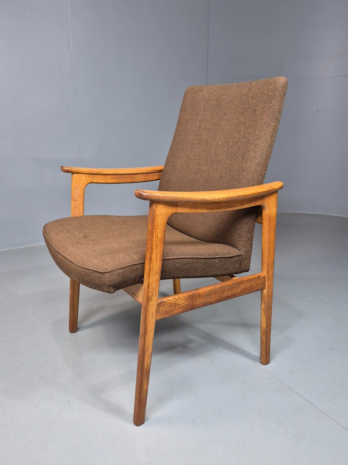 Vintage Danish Elbow Chair Green Wool Oak Hong Kirkegaard Retro MCM EB8271 MDIN - UKDK FURNITURE