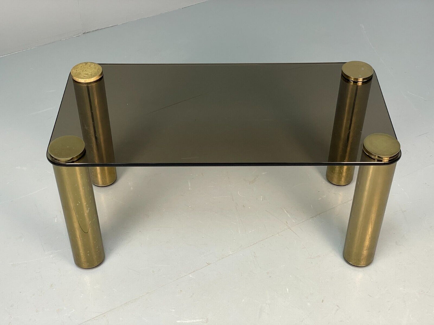 Vintage Rectangular Coffee Table Brass & Smoked Glass Zanuso Style EB8687 MWOO - UKDK FURNITURE