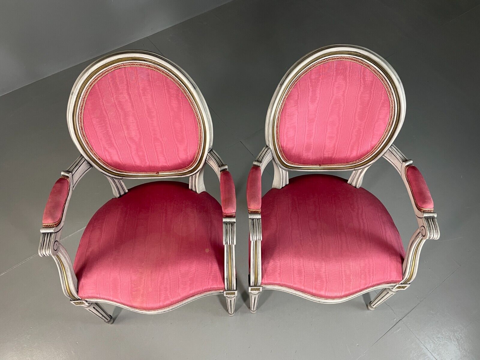 2 Vintage Danish Fauteuils Pink Blue Louis XIV Antique Style EB6755 VCLO - UKDK FURNITURE