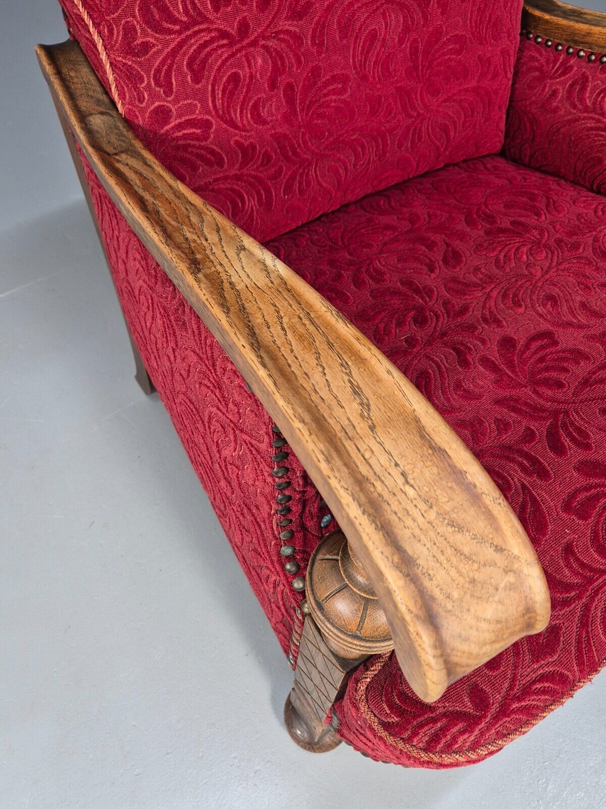 Vintage Danish Lounge Chair Red Moquette Oak Frame 1940s Retro EB8937 VCLO - UKDK FURNITURE