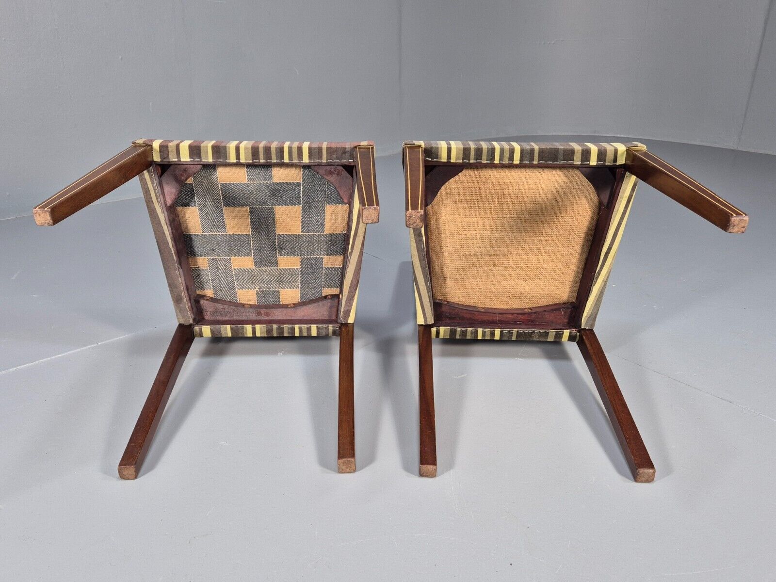 2 Vintage Dining Chairs Stripe Upholstery Boxwood Inlay 1920s EB8852 VDIN - UKDK FURNITURE