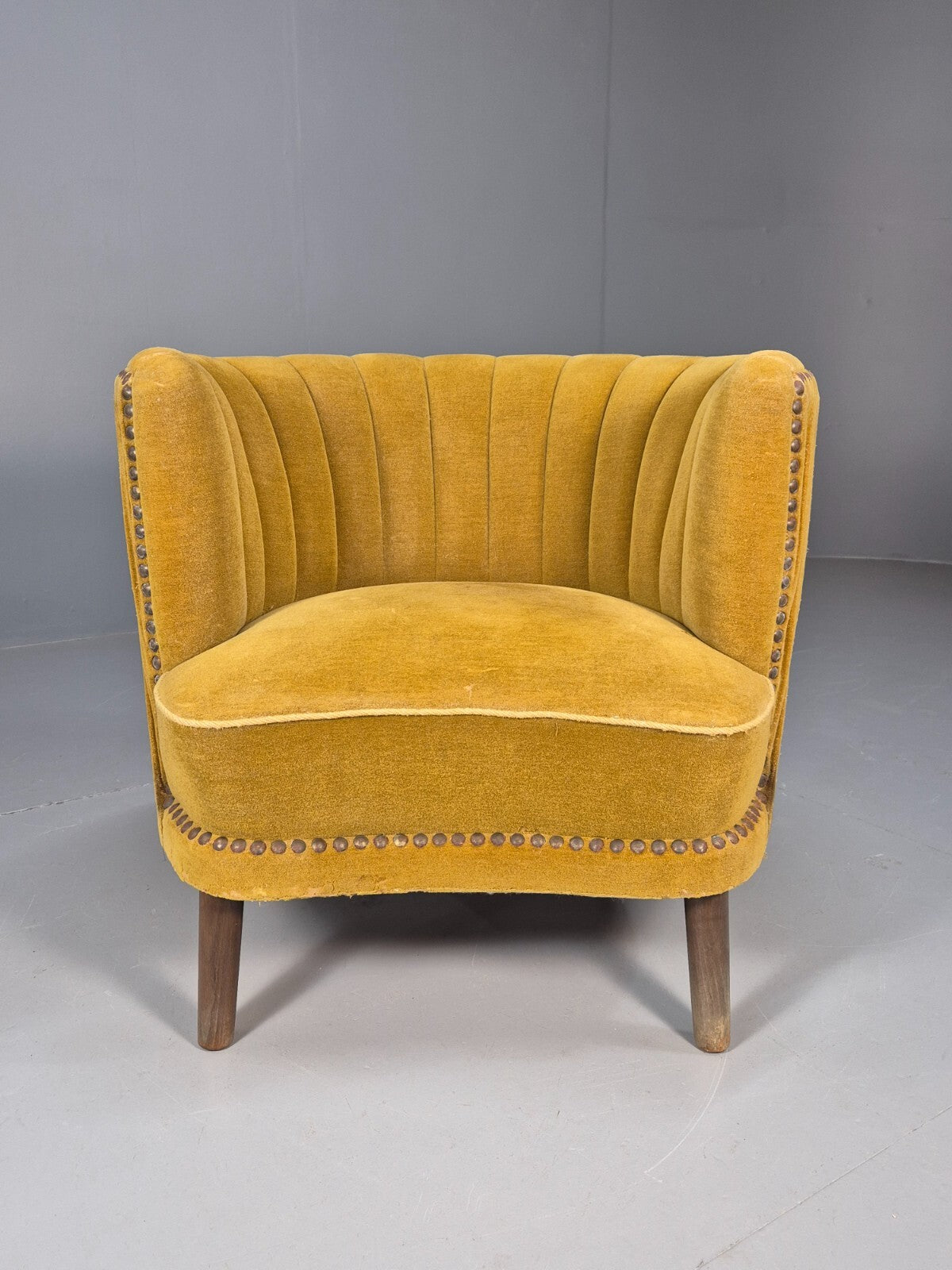 Vintage Danish Art Deco Tub Chair Mustard Velour Shell Back 1940s EB9014 VCLO - UKDK FURNITURE