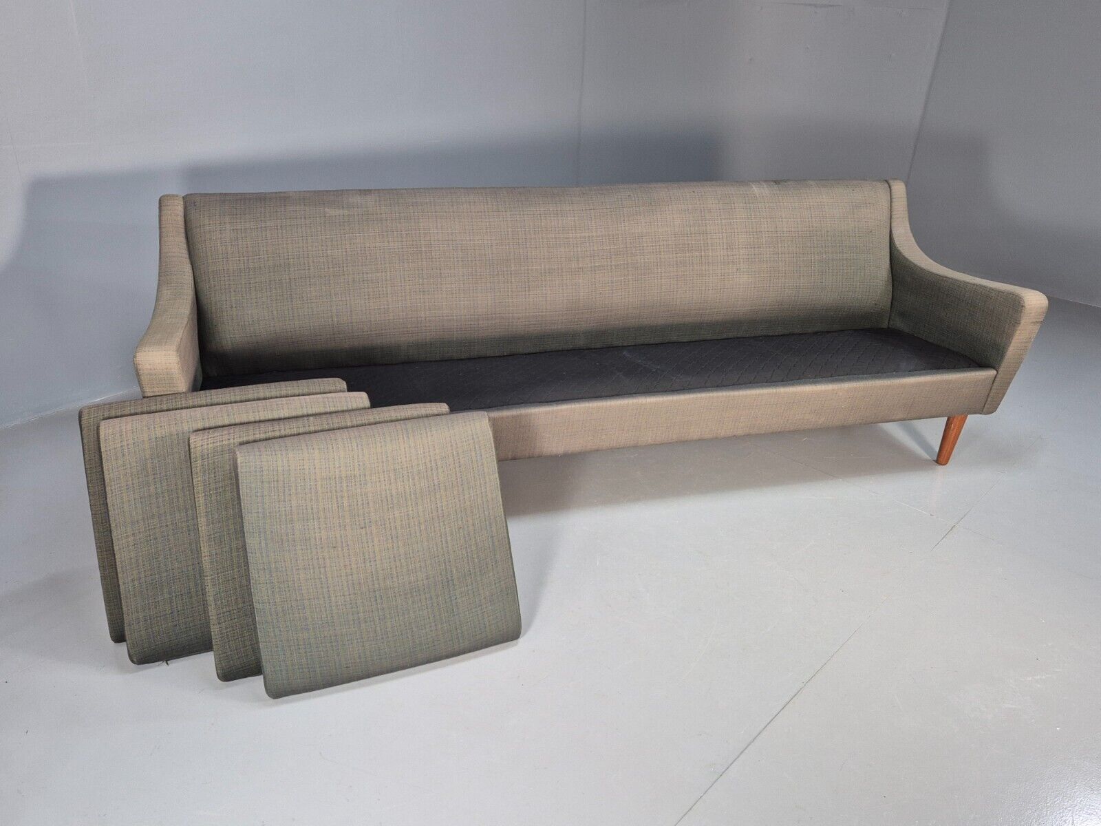 Vintage Danish 4 Seat Sofa Blue Green Wool Teak Legs MCM 1960s Retro EB8742 M4SS - UKDK FURNITURE