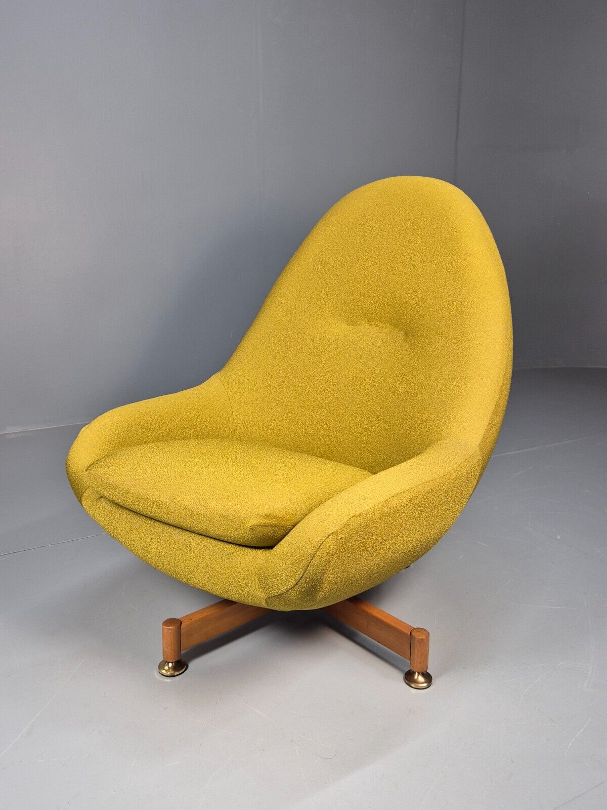 Vintage Greaves Thomas Teardrop Swivel Chair, Yellow Stretch Cover EB9222 MSWI - UKDK FURNITURE