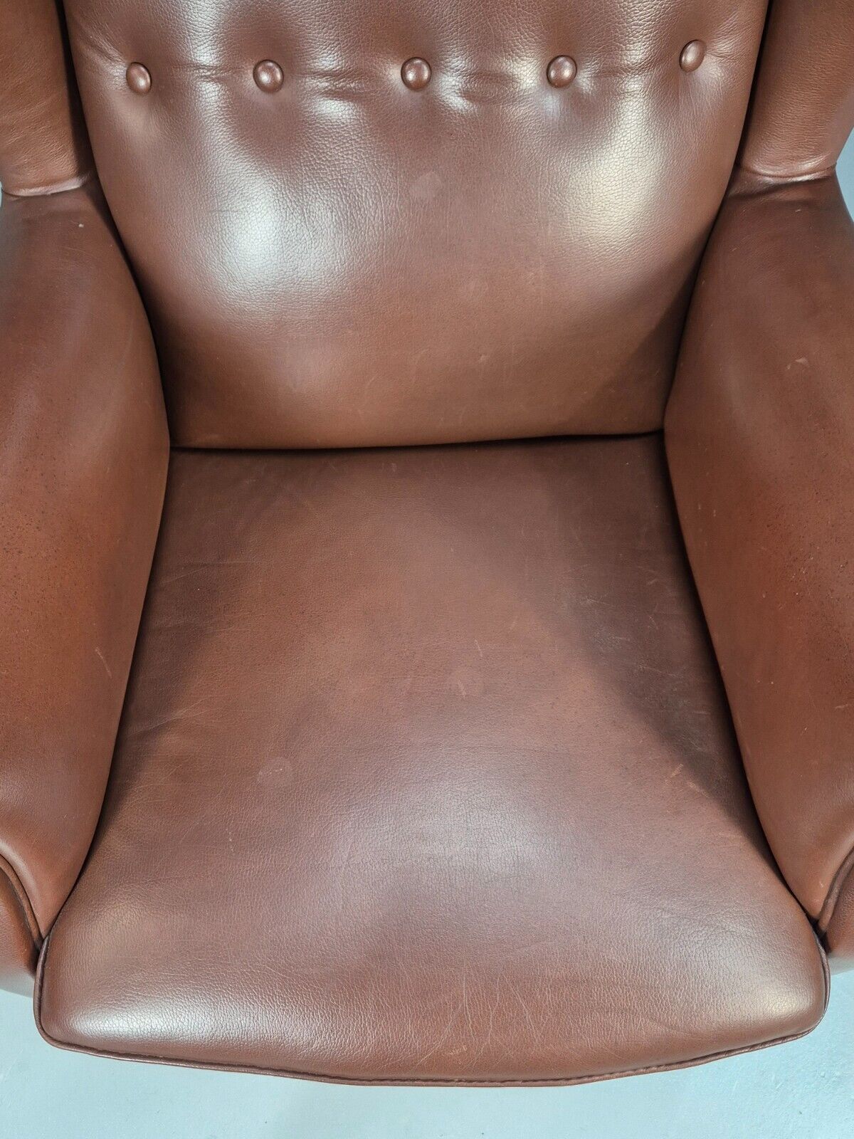 Vintage Danish Wingback Armchair Brown Leather Button Detail EB8782 VLEA - UKDK FURNITURE