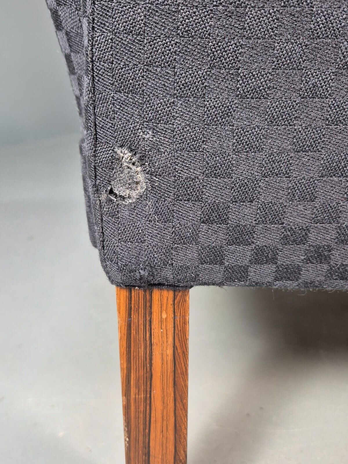 Vintage Danish Lounge Chair Blue Check Cotton 1960s Retro MCM EB8694 MNOR - UKDK FURNITURE