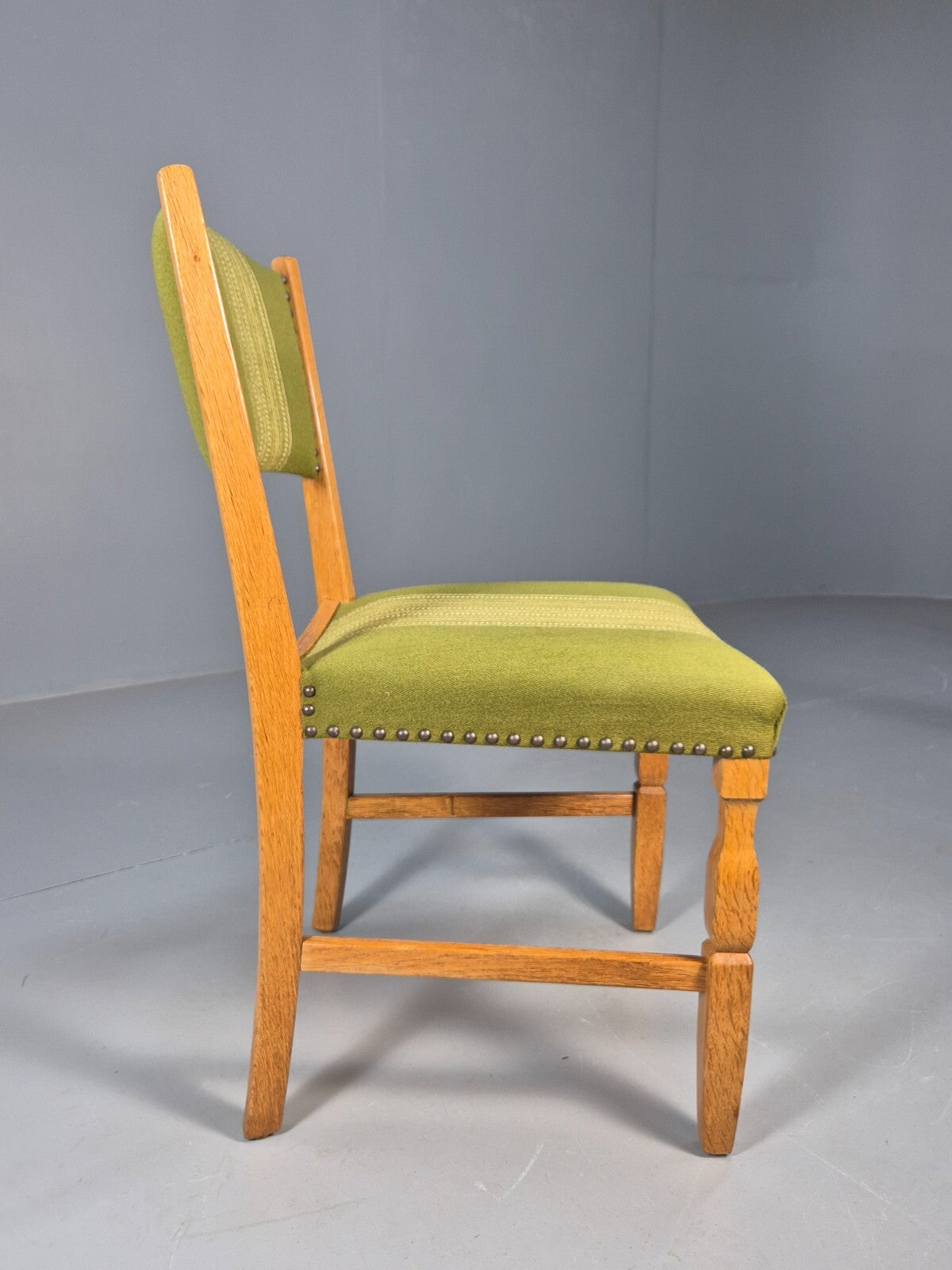 6 Kjaenulf Oak Danish Dinning Chairs Green Stripe Upholstery 1970s EB9536 MDIN - UKDK FURNITURE