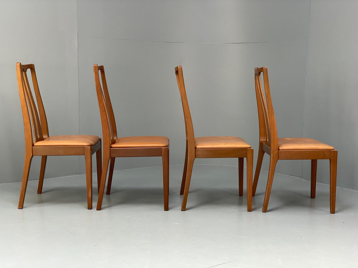 Vintage Nathan Tan Dining Chairs Set Of 4 Vinyl Mahogany 1970s EB9728 MDIN - UKDK FURNITURE