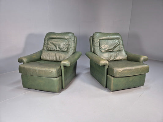 2 Vintage 1970s Green Leather Lounge Chairs Harrods Originally Retro EB9165 MNOR - UKDK FURNITURE