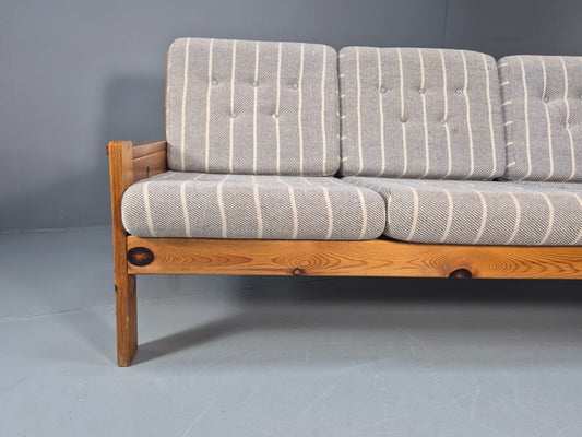 Vintage 3 Seater Pine Sofa Danish 1970s Retro Design Grey Striped EB9373 M3SS - UKDK FURNITURE