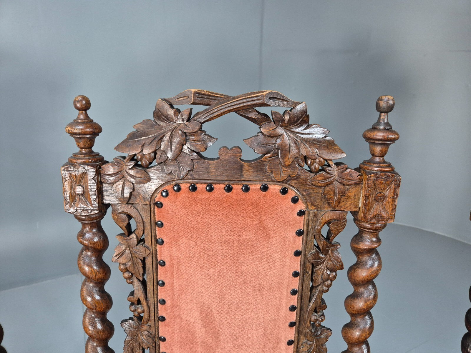 4 Vintage Antique Oak Dining Chairs Barley Twist Baroque 1900s EB9220 VCAR - UKDK FURNITURE