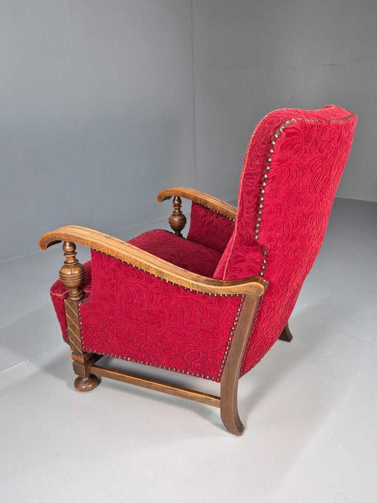 Vintage Danish Lounge Chair Red Moquette Oak Frame 1940s Retro EB8937 VCLO - UKDK FURNITURE