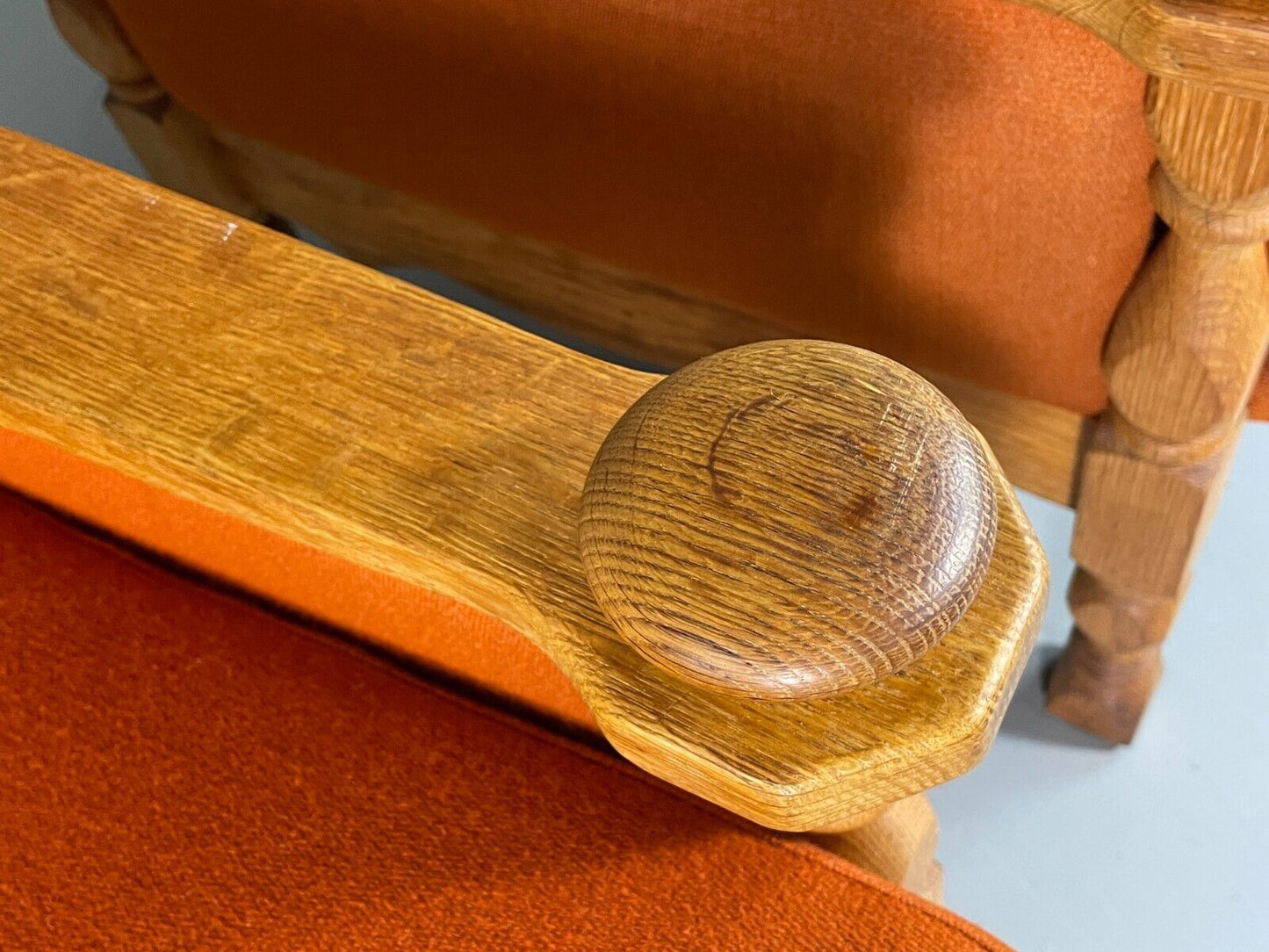 2 Vintage Danish Lounge Chairs Orange Green Oak Kjaernulf Retro MCM EB6716 MNOR - UKDK FURNITURE