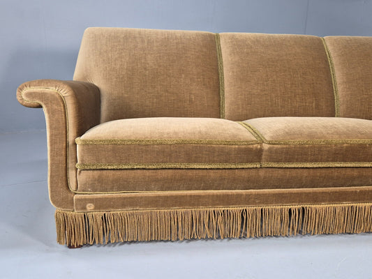 Vintage 3 Seater Sofa Green Velour Danish Mid Century Design Tassels EB9551 M3SS - UKDK FURNITURE