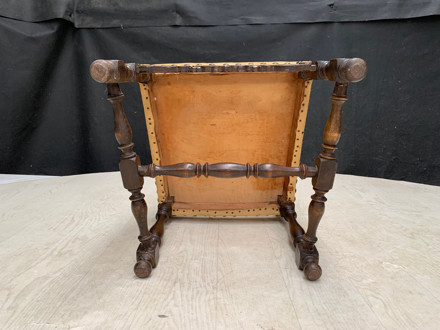 Danish Carved Dining Chair Studded Oak with Tan Vinyl Vintage EB2915 VDIN10