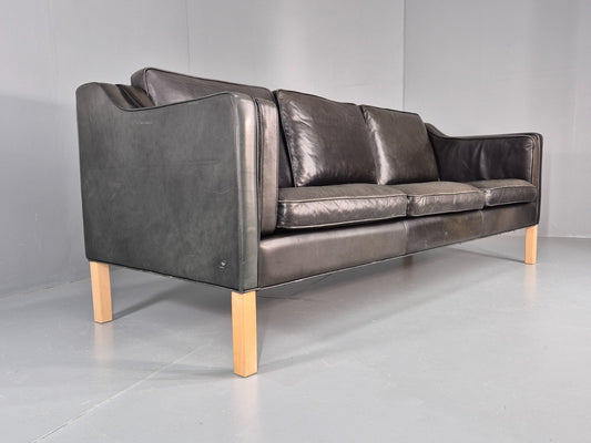 Vintage 3 Seat Sofa Danish Hurup Black Leather Retro MCM 1980s EB10472 M3SS1