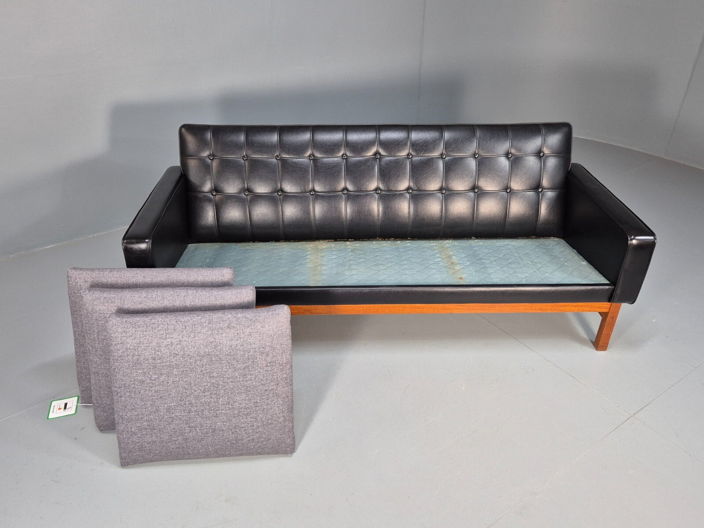 Vintage 3 Seater Sofa Black Leather Teak Frame Futura Mobler Mid Century M3SS - UKDK FURNITURE