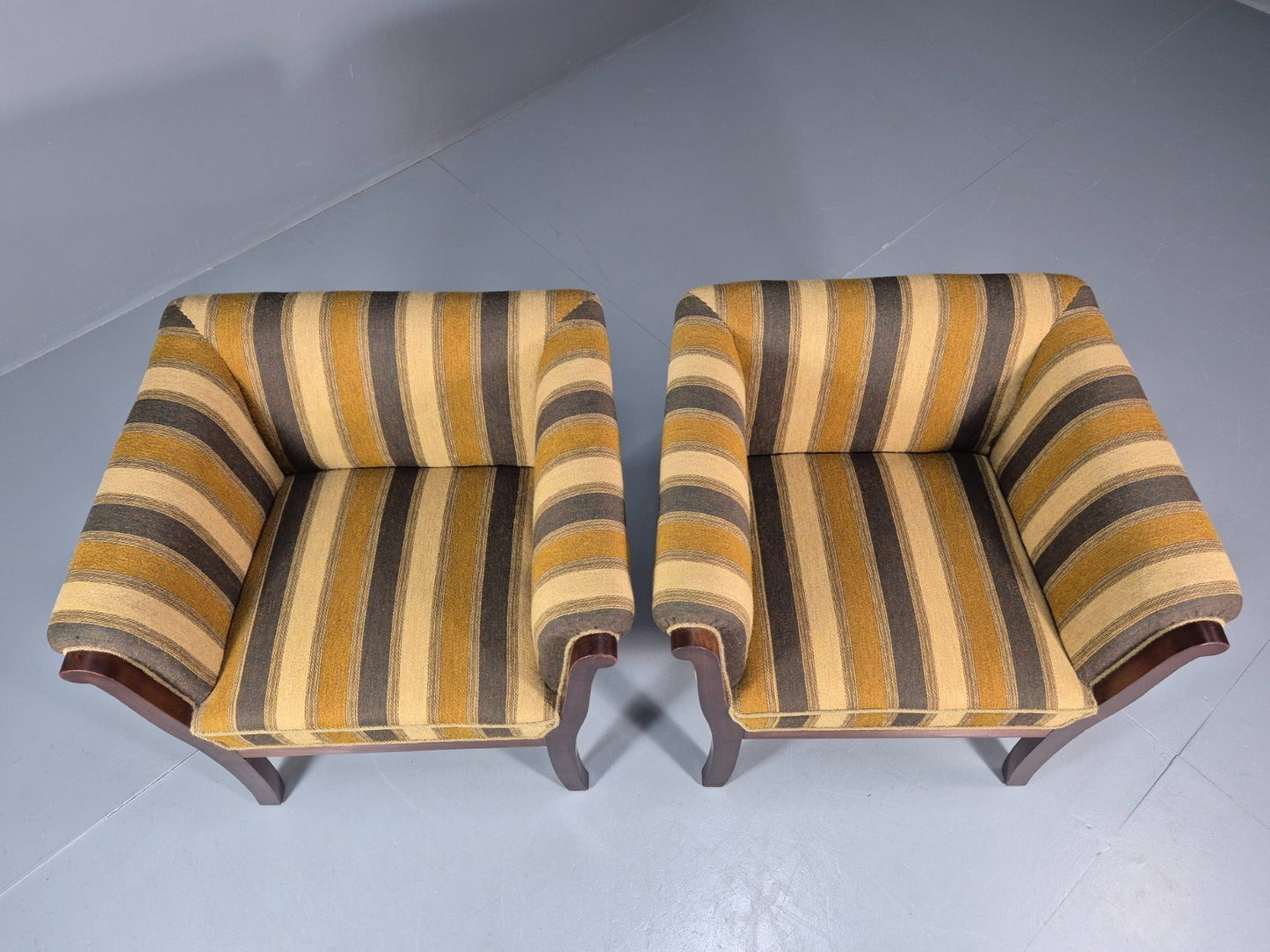 2 Art Deco Danish Lounge Chair Mahogany Frame 3 Green Stripe 1940s EB10748 VCLO14