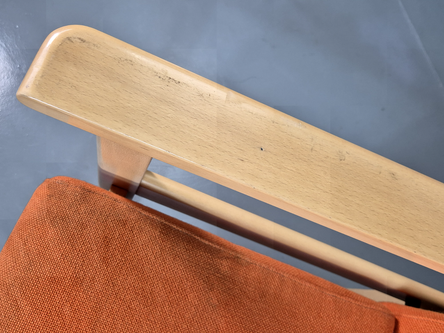 Vintage Danish Elbow Chair Orange Wool Beech Frame 1980s Retro EB7198 MNOR - UKDK FURNITURE