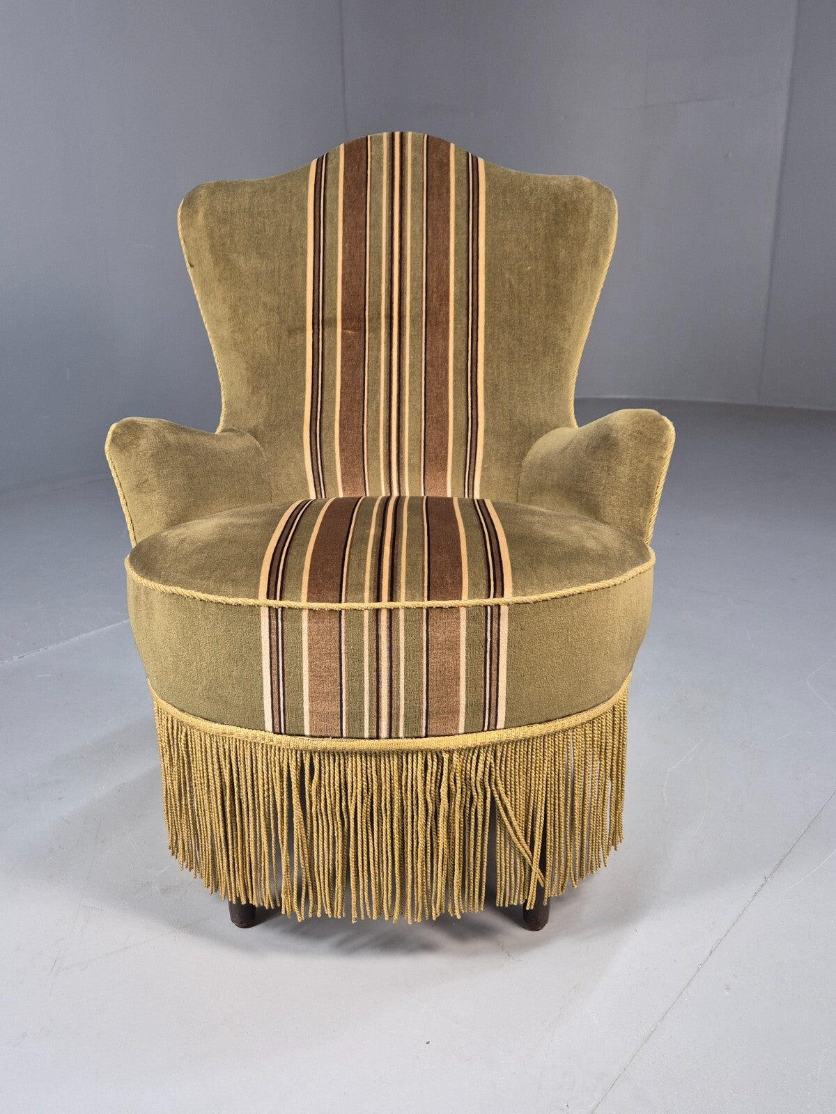 Vintage Danish Cocktail or Bedroom Chair Tassels and Stripes 1950s EB9604 VCLO - UKDK FURNITURE
