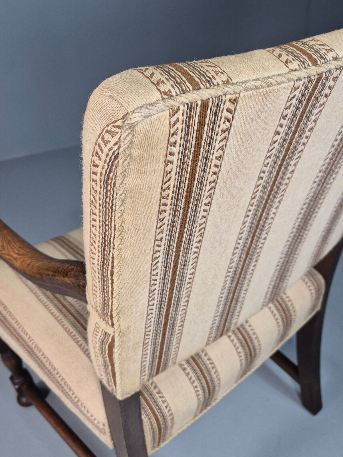 Vintage Danish Elbow Chair Cream Stripe Oak Frame 1950s Repro EB8084 VDIN - UKDK FURNITURE