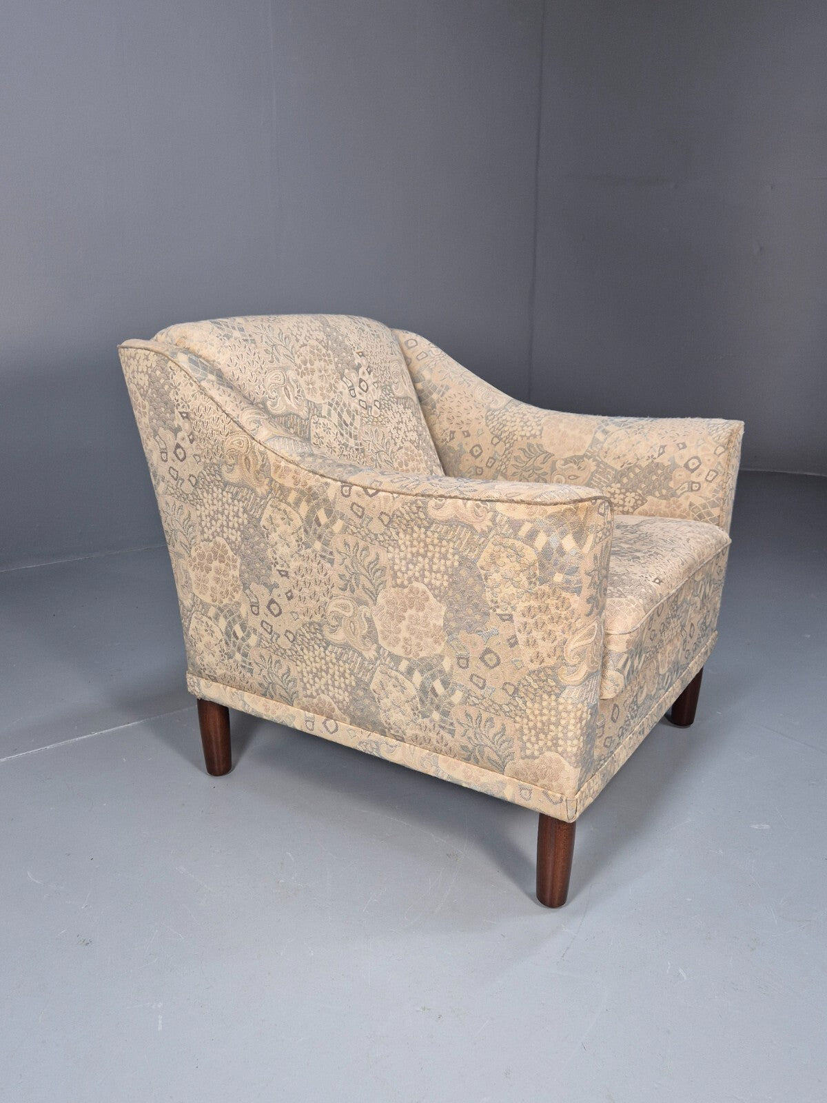Vintage Danish Lounge Chair Abstract Floral 1980s Material Retro EB09600 MNOR - UKDK FURNITURE
