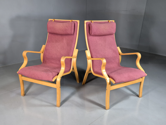 2 Vintage Danish Lounge Chairs Pink Bentwood Ostergaard Retro MCM EB7220 MBEN - UKDK FURNITURE
