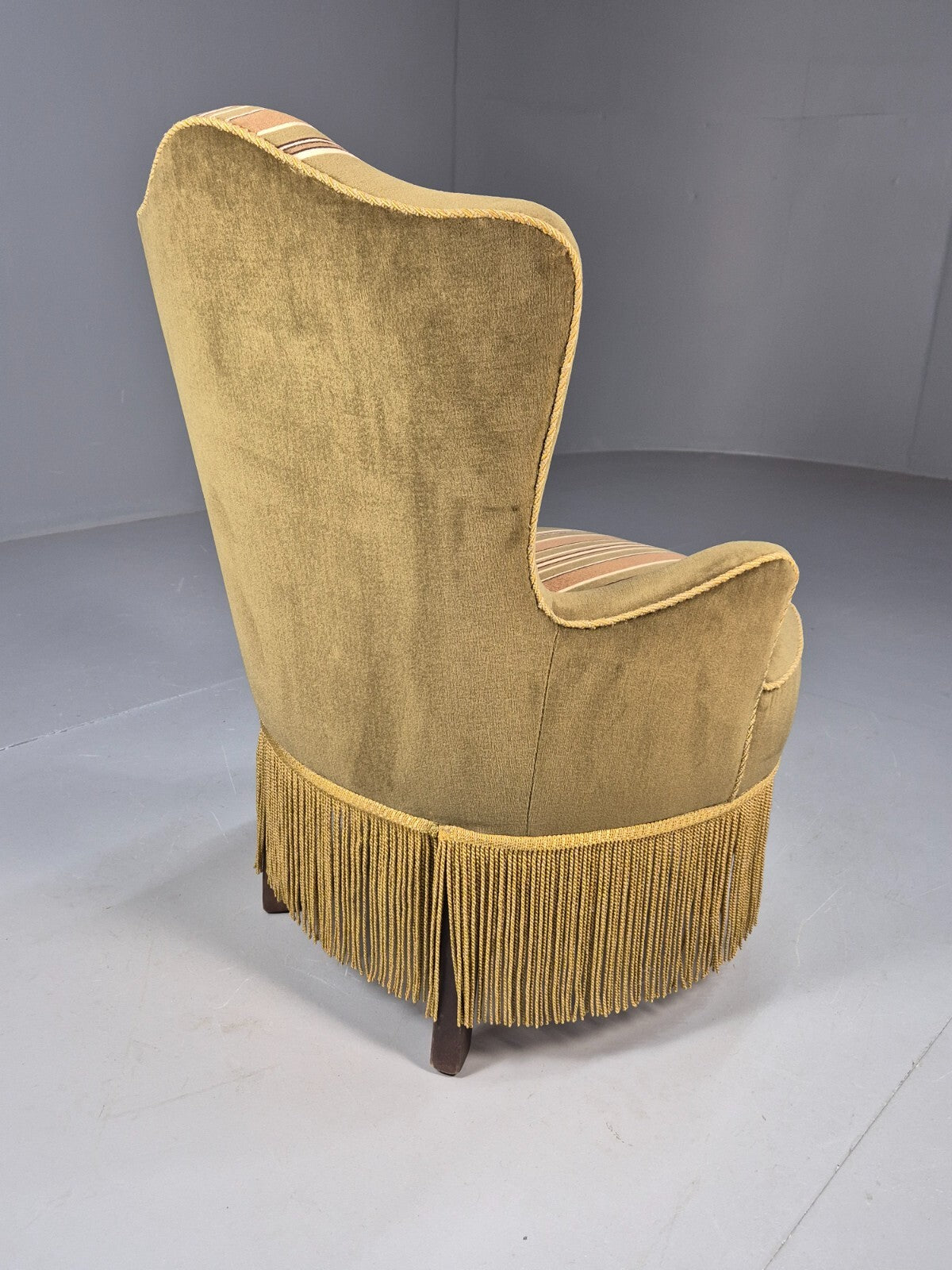 Vintage Danish Cocktail or Bedroom Chair Tassels and Stripes 1950s EB9604 VCLO - UKDK FURNITURE