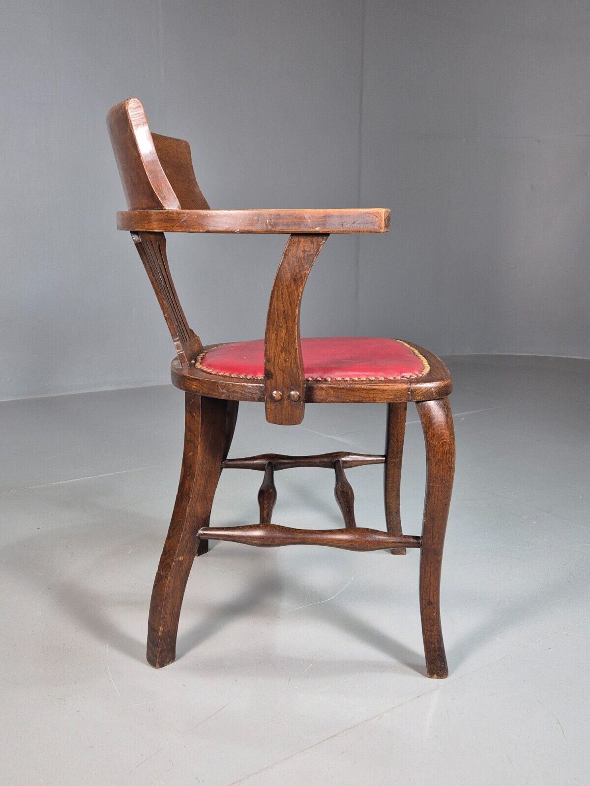 Vintage Elbow Chair Red Leatherette Oak Frame 1950s EB7871a VDIN - UKDK FURNITURE