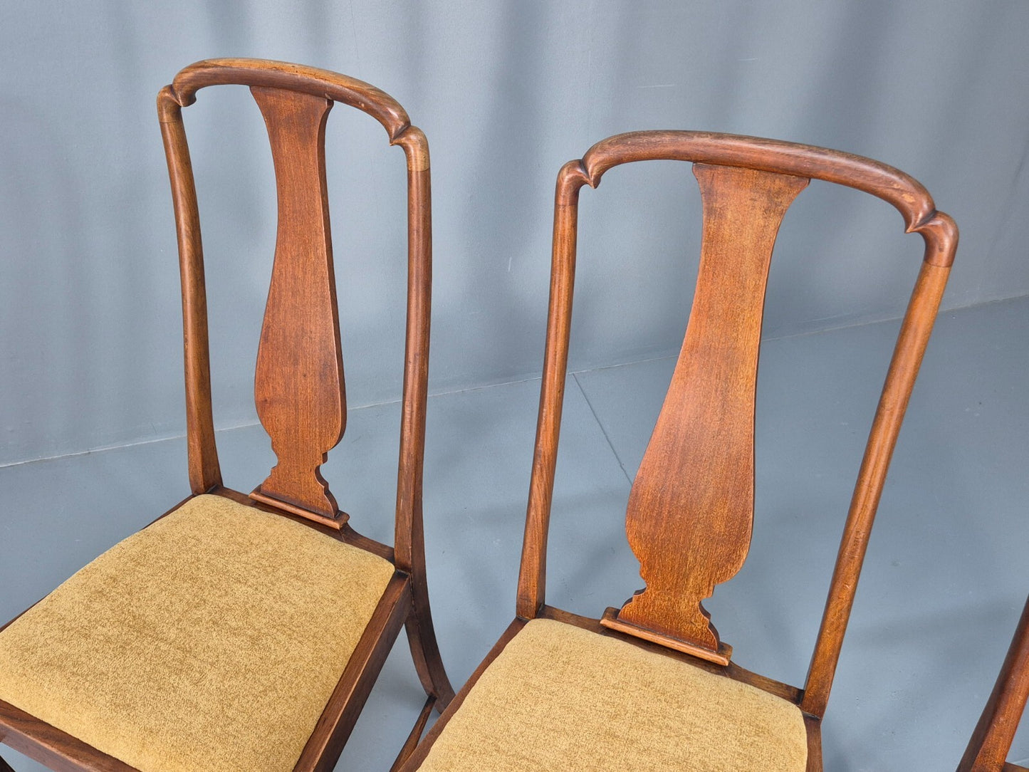 3 Walnut Queen Anne Style Dining Chairs Cabriole Pad Feet Splat Back EB9699 VDIN - UKDK FURNITURE