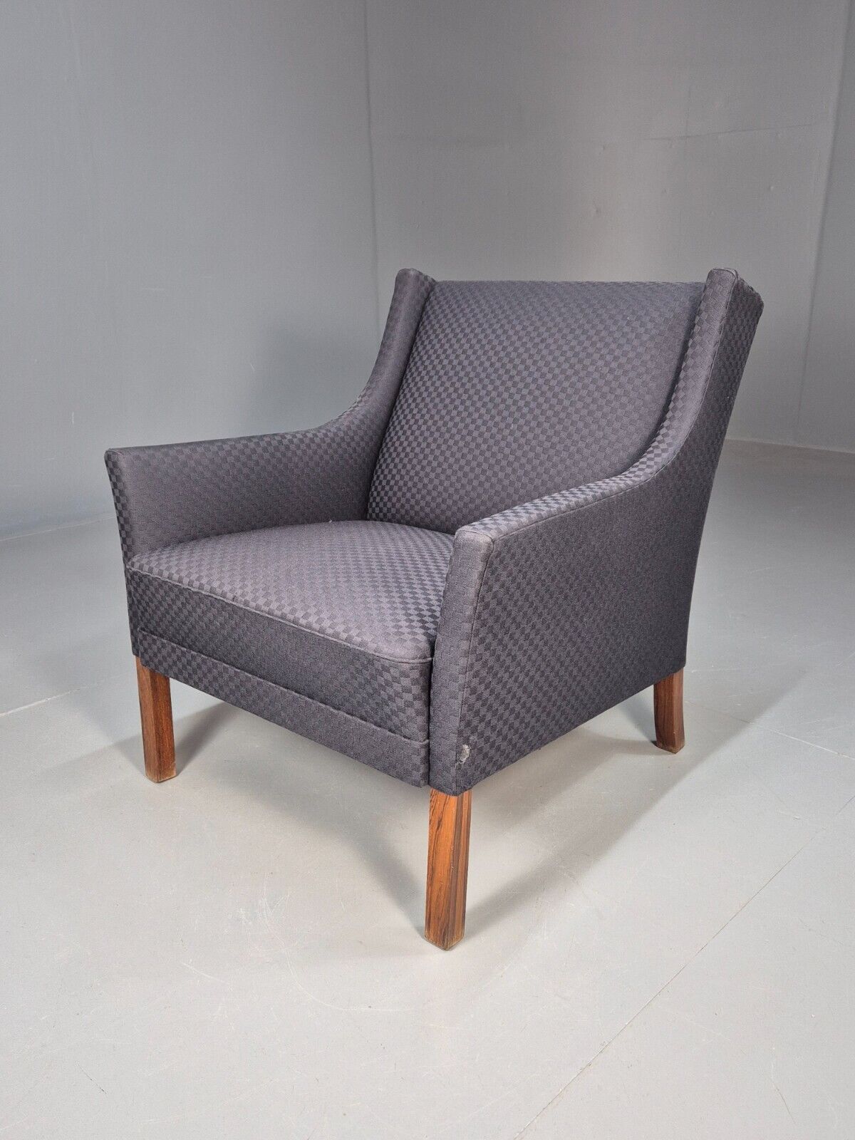 Vintage Danish Lounge Chair Blue Check Cotton 1960s Retro MCM EB8694 MNOR - UKDK FURNITURE