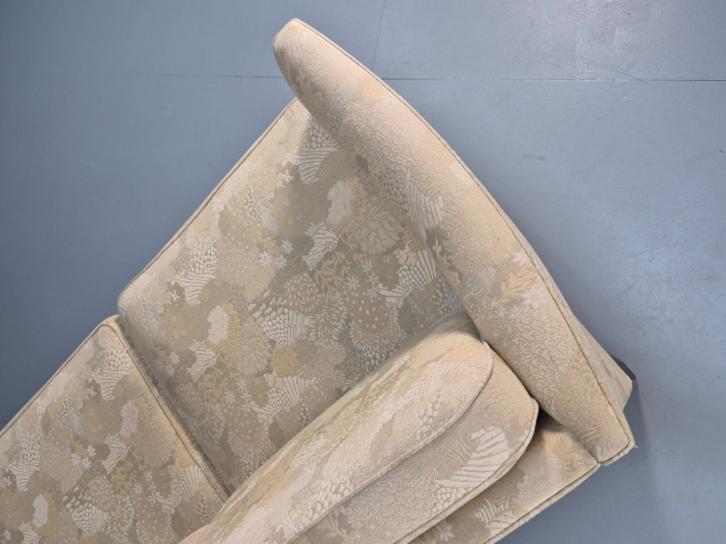 Vintage Danish 3 Seat Sofa Mid Century Shape Floral Cream Cotton 70s EB9579 M3SS - UKDK FURNITURE
