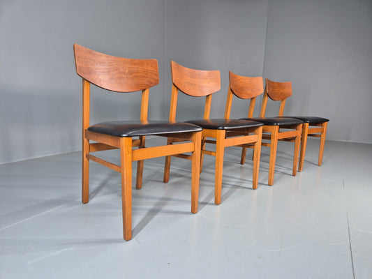 4 Vintage 1960s Dining Chairs Beech Teak and Vinyl Retro MCM EB11621 MDIN1