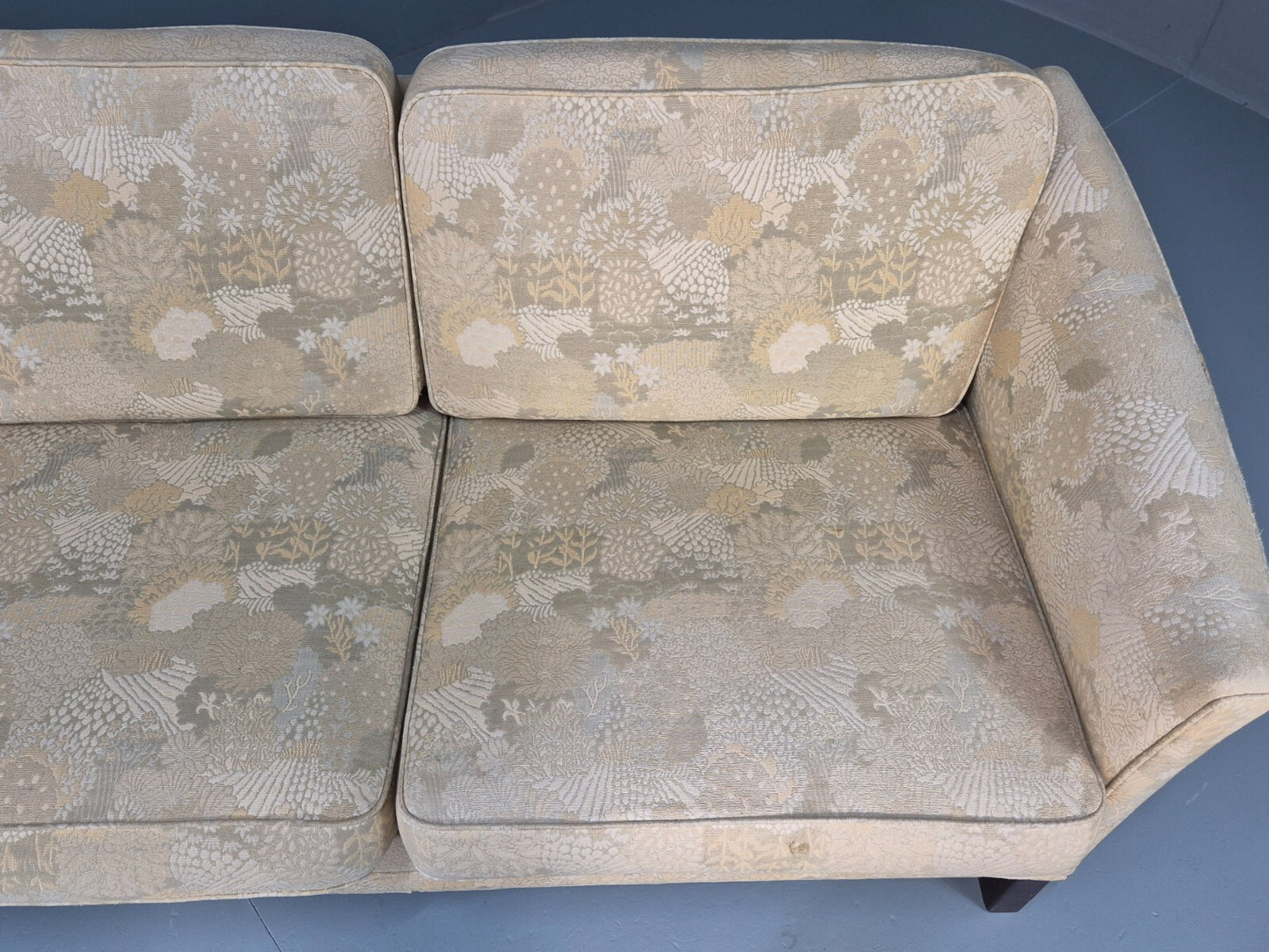 Vintage Danish 3 Seat Sofa Mid Century Shape Floral Cream Cotton 70s EB9579 M3SS - UKDK FURNITURE