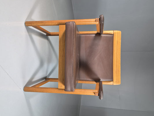 EB7165 Vintage Swedish Elbow Chair Brown Leather Oak 1960s Retro MCM MNOR - UKDK FURNITURE