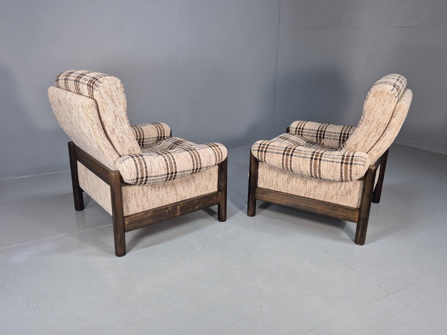 2 Vintage Danish Lounge Chair Brown and Cream Wool Retro 1970s MCM EB8494 MNOR - UKDK FURNITURE